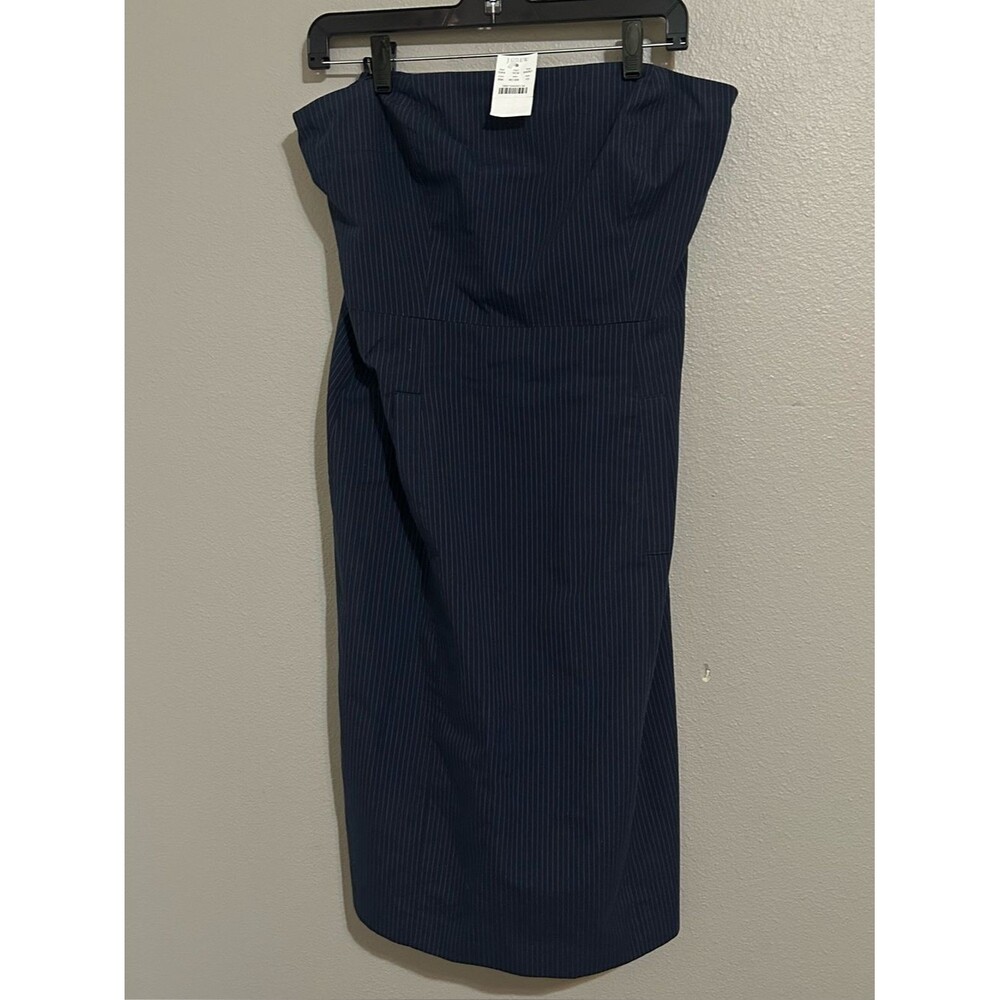 NEW J. Crew Blue Pinstripe Strapless Business Casual Dress Women’s Size 10